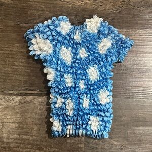 Vintage Blue and White Ruffled Knit Top